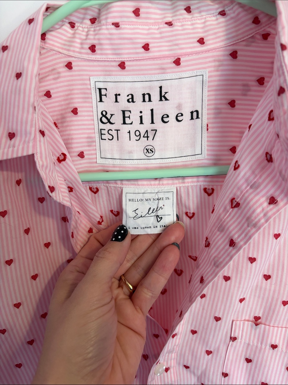 Frank & Eileen Pink Button-Down Shirt with Red Heart Print